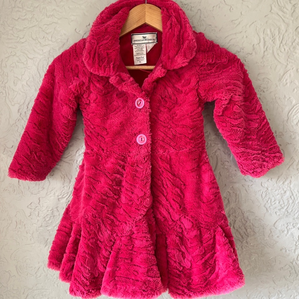 American Widgeon Girls Coat Pink Fuzzy Faux Fur Winter Jacket dress swing size 5